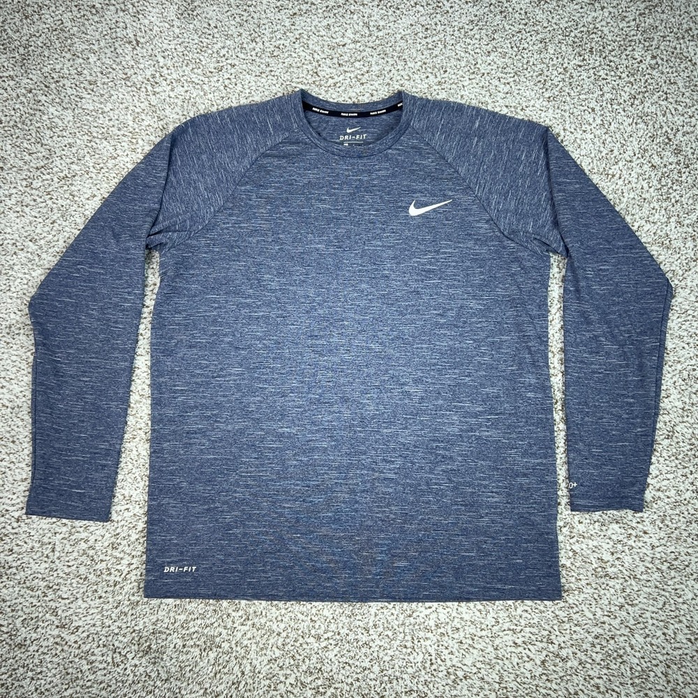 Nike Shirt Mens Large Blue Long Sleeve Dri-FIT Swim Beach UPF 40+ Rashguard